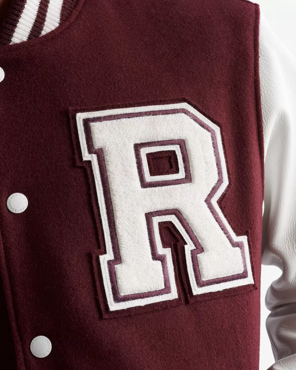 Roots Mens Vintage Varsity Jacket MAROON/WHITE Best Sale